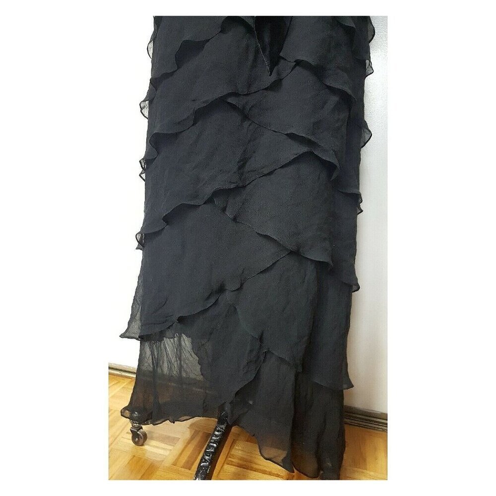 TADASHI Shoji vintage silk maxi black tiered ruffle halter cocktail dress gown - Picture 11 of 12